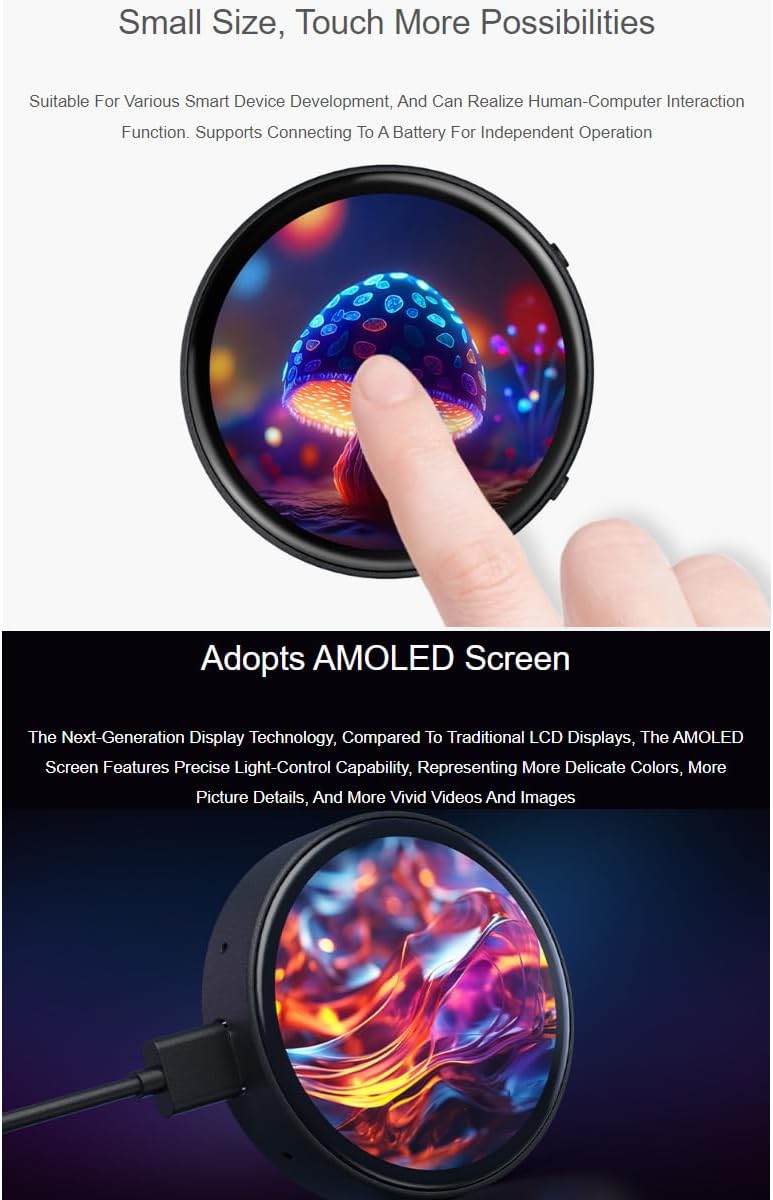 waveshare ESP32-S3 1.75inch AMOLED Round Touch Display Development Board with Case 466×466 Pixels 16.7M Color Display,QSPI Interface,Support Wi-Fi and BLE 5