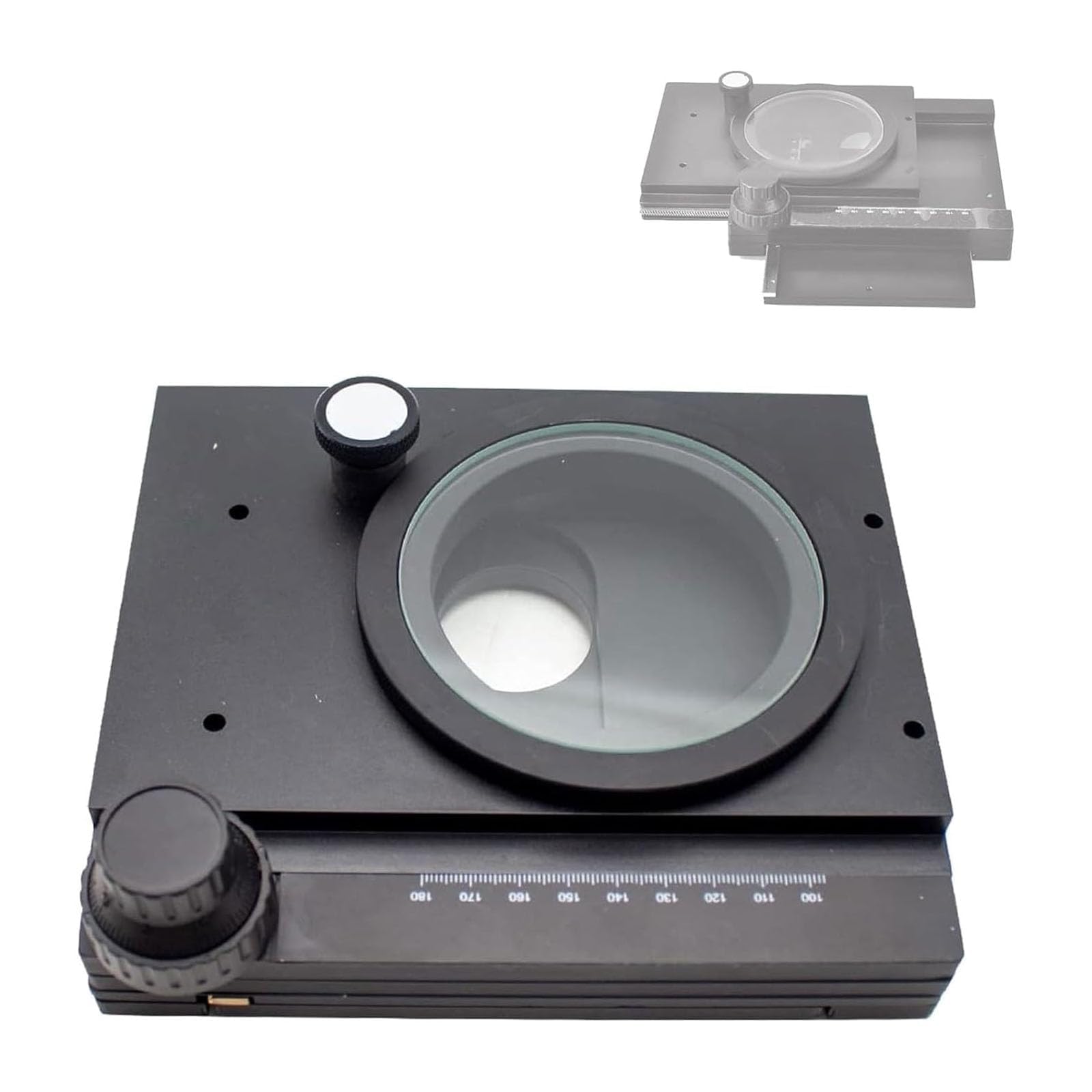 Plataforma de microscopio deslizante manual con eje Z giratorio de 360°, recorrido de 60 mm x 55 mm, posicionamiento de precisión para macro y microfotografía