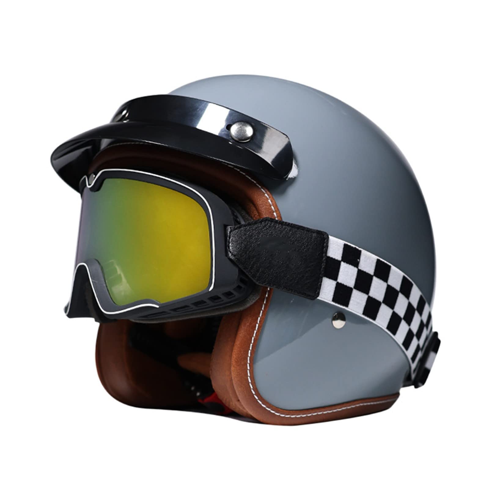Retro Motorcycle Open-Face Helmet German Style Half Helmet With Goggles 3/4 Skull Cap Jet Helmet For Adult Men Women DOT Approved Four Season Moped Crash Helmet - View #3