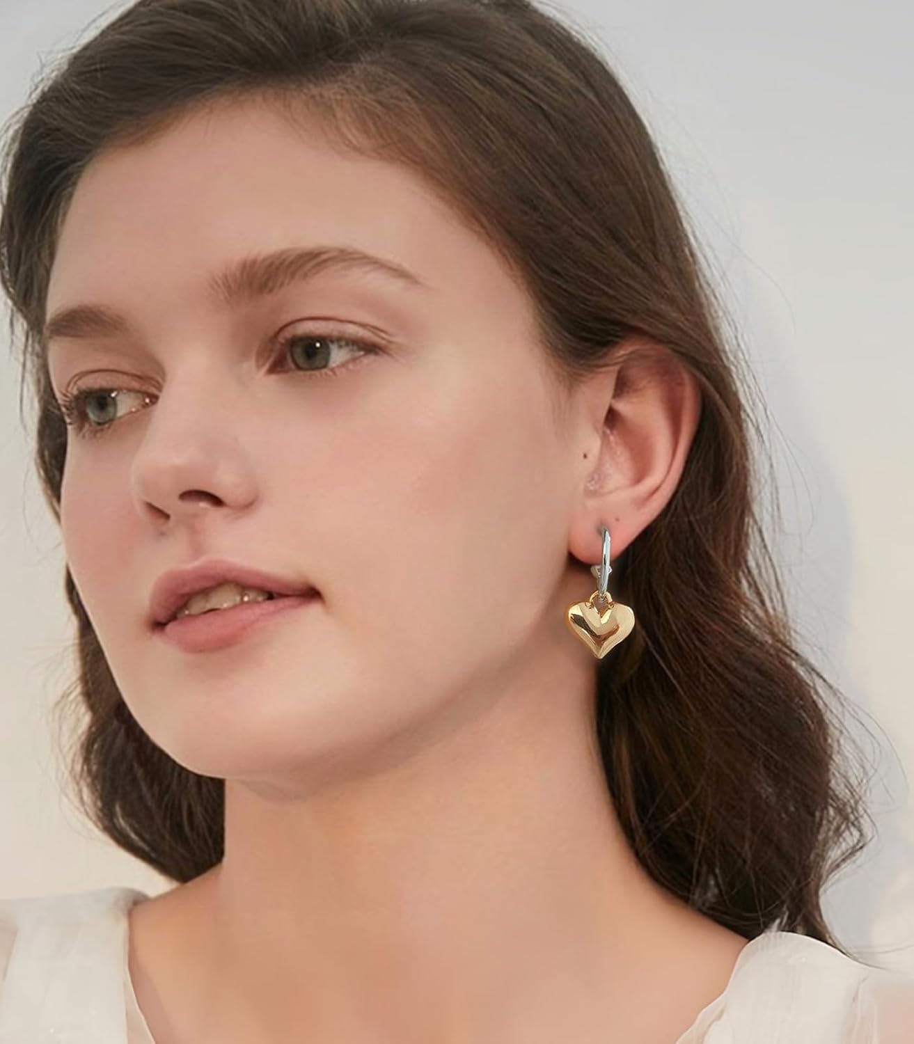 Two Tone Earrings for Women, Heart Geometric Dangle Earrings Gold and Silver Drop Hoop Earring for Everyday Jewelry - Image 6