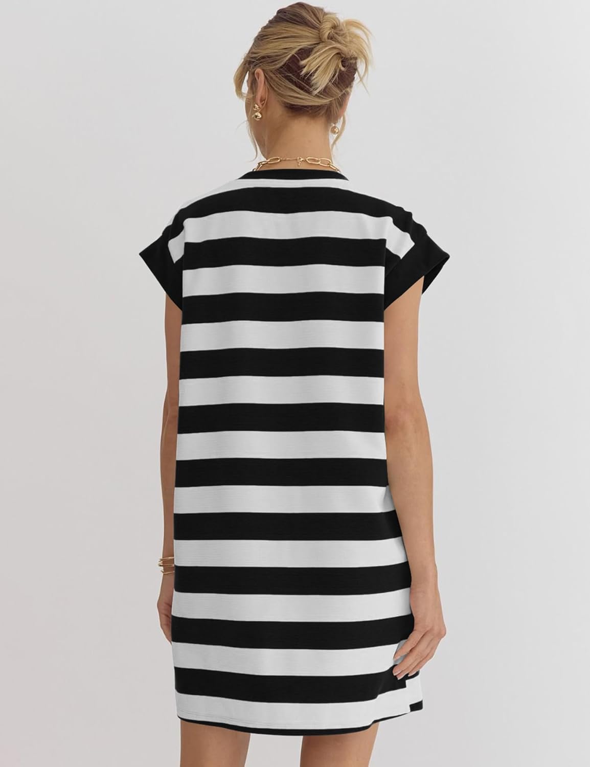 Naggoo Womens Summer Striped T Shirt Dress Crew Neck Cap Sleeve Color Block Casual A Line Short Dresses with Pockets - Image 5