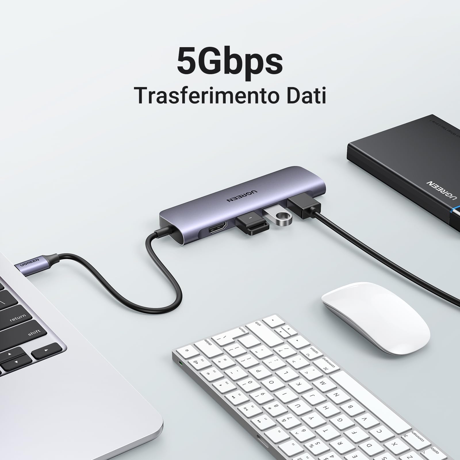 UGREEN Revodok 106 Hub USB C HDMI 6 In 1 Adattatore USB C a HDMI 4K USB 3.0 Lettore di Schede SD TF Compatibile con MacBook Pro Air M2 M1, iPad Pro, iPhone 16 Plus Pro Max, Galaxy S24 Plus (Grigio)