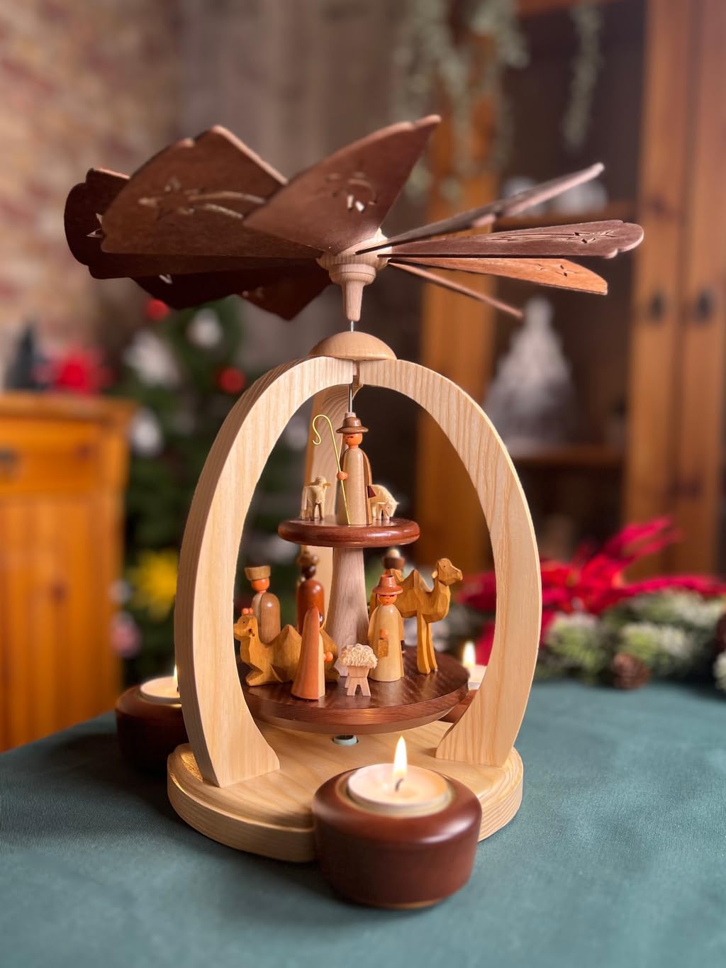 2-stöckige Weihnachtspyramide Christi Geburt Exklusiv - 28 cm - 100% Erzgebirge Pyramide