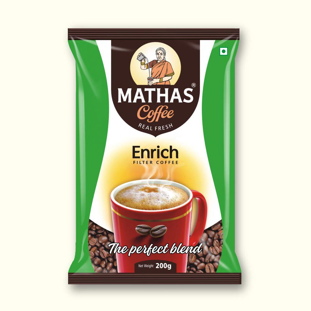 Mathas Enrich Coffee Powder | Leading Indian Filter Coffee | 70% Coffee 30% Chicory (Enrich, 200gm)