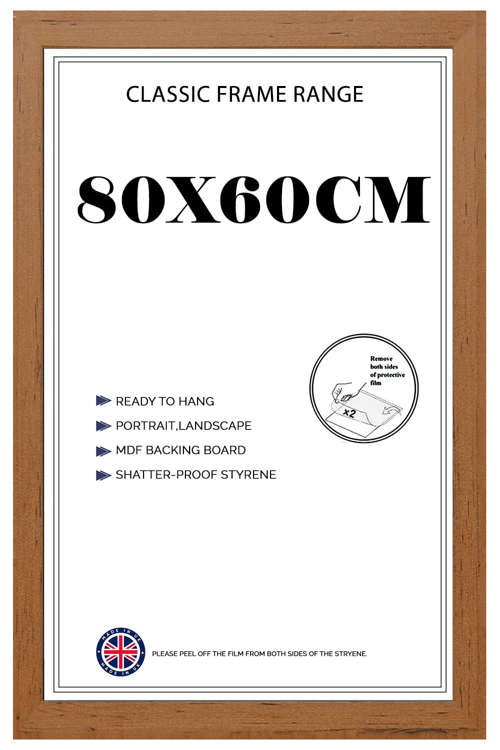Modern Flat Slim Walnut 60 x 80 cm MDF Wooden Shatter-Proof Styrene Front Picture/Photo/Poster Frame