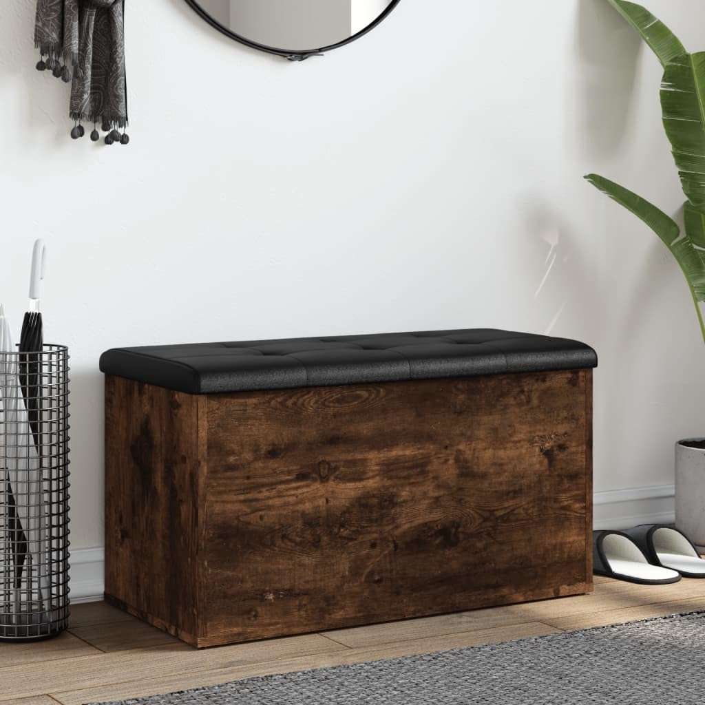 Willood Sitzbank mit Stauraum, Bank Gepolstert Sitzhocker Schuhbank, Truhenbank Polsterbank Aufbewahrungsbox für Wohnzimmer Flur, Räuchereiche 82x42x45 cm Holzwerkstoff