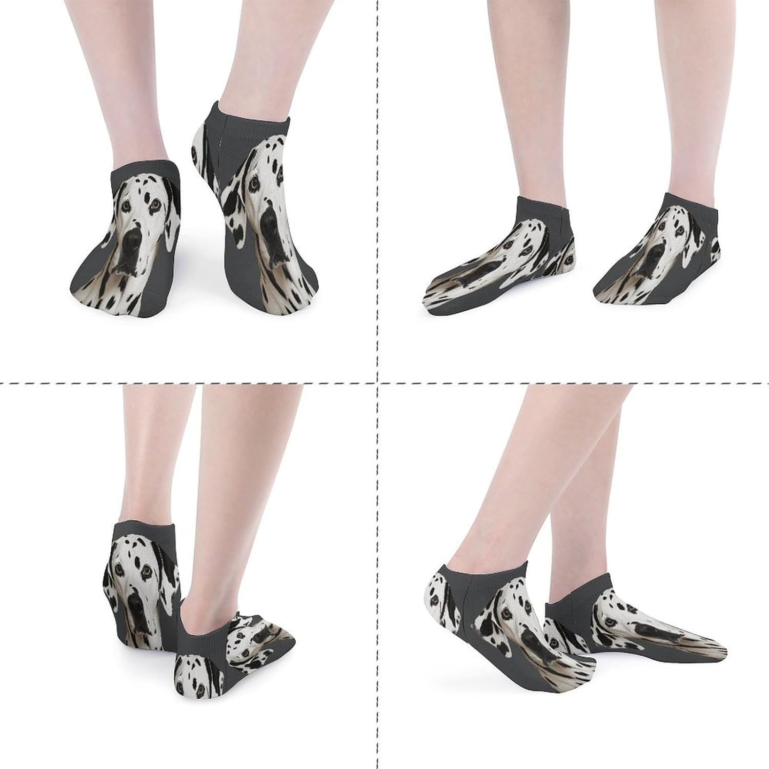 Women's Thin Elastic Socks Low-top Sports Invisible Dalmatian Printed Ankle Socks 5 Pairs Suitable for Travel Commuting Outdoor