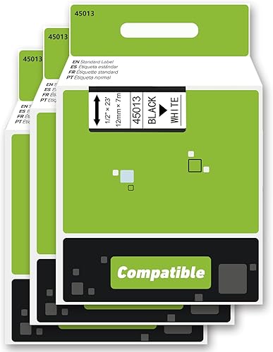 Paquete de 3 cintas de etiquetas 45013 D1 de 12 pulgada x 23 pies, compatibles con repuestos para rotuladoras Dymo de 0.47 pulgadas para impresora
