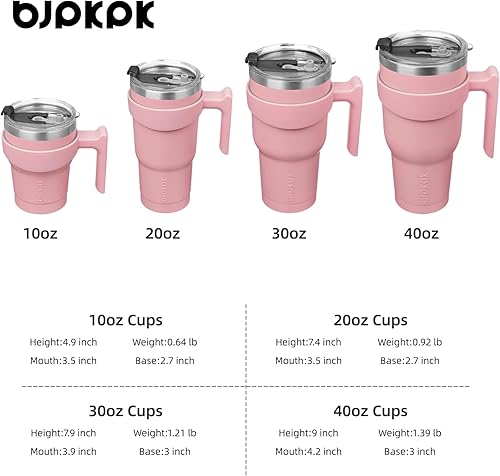 Miniatura 4 de BJPKPK Vaso con asa de acero inoxidable de 20 onzas, con aislamiento de doble pared, con tapa y pajita, color rosa claro