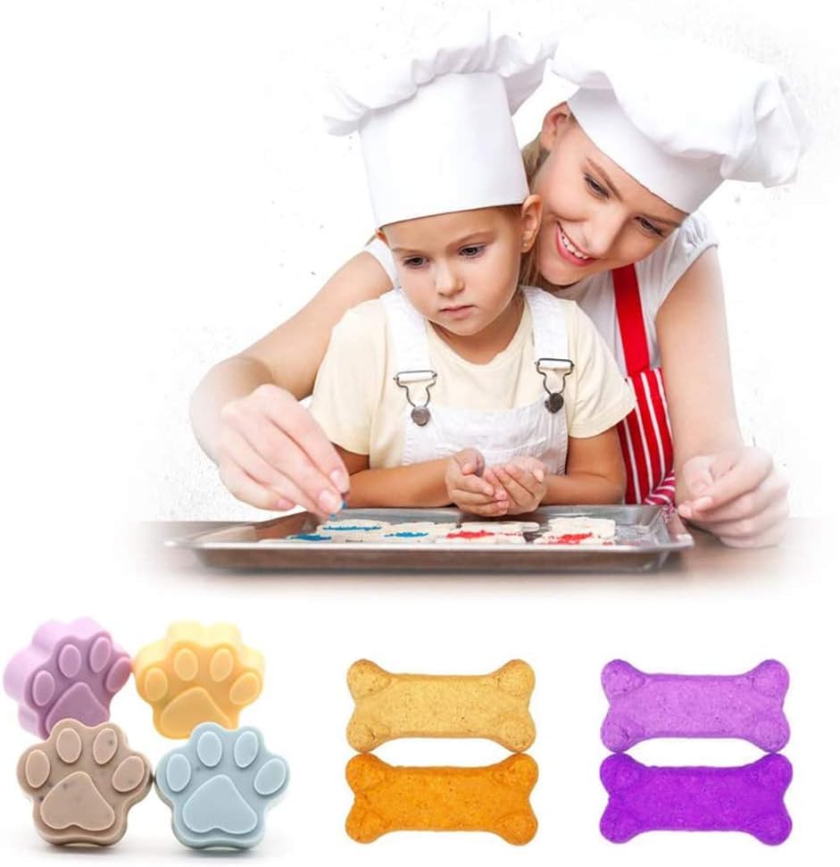 Set of 5, Silicone Molds Puppy Dog Paw & Bone Shaped 2 in 1 and Stainless Steel Bone Cookie Cutter,for Homemade Treats and Cat Animal Paw Ice Candy Chocolate Baking Mold (Blue&Pink) - Image 6