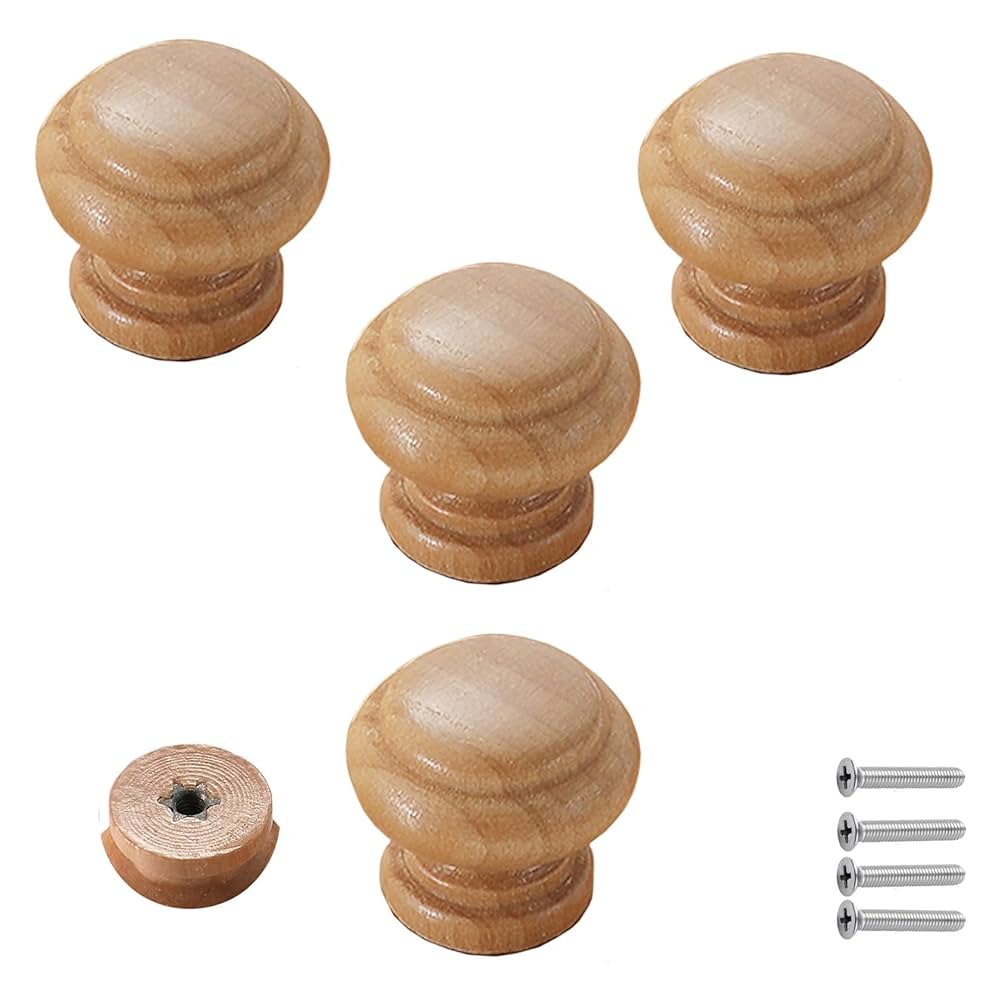Amazon | ドアハンドル 木製 丸型 直径 28mm、4 個セット取っ手