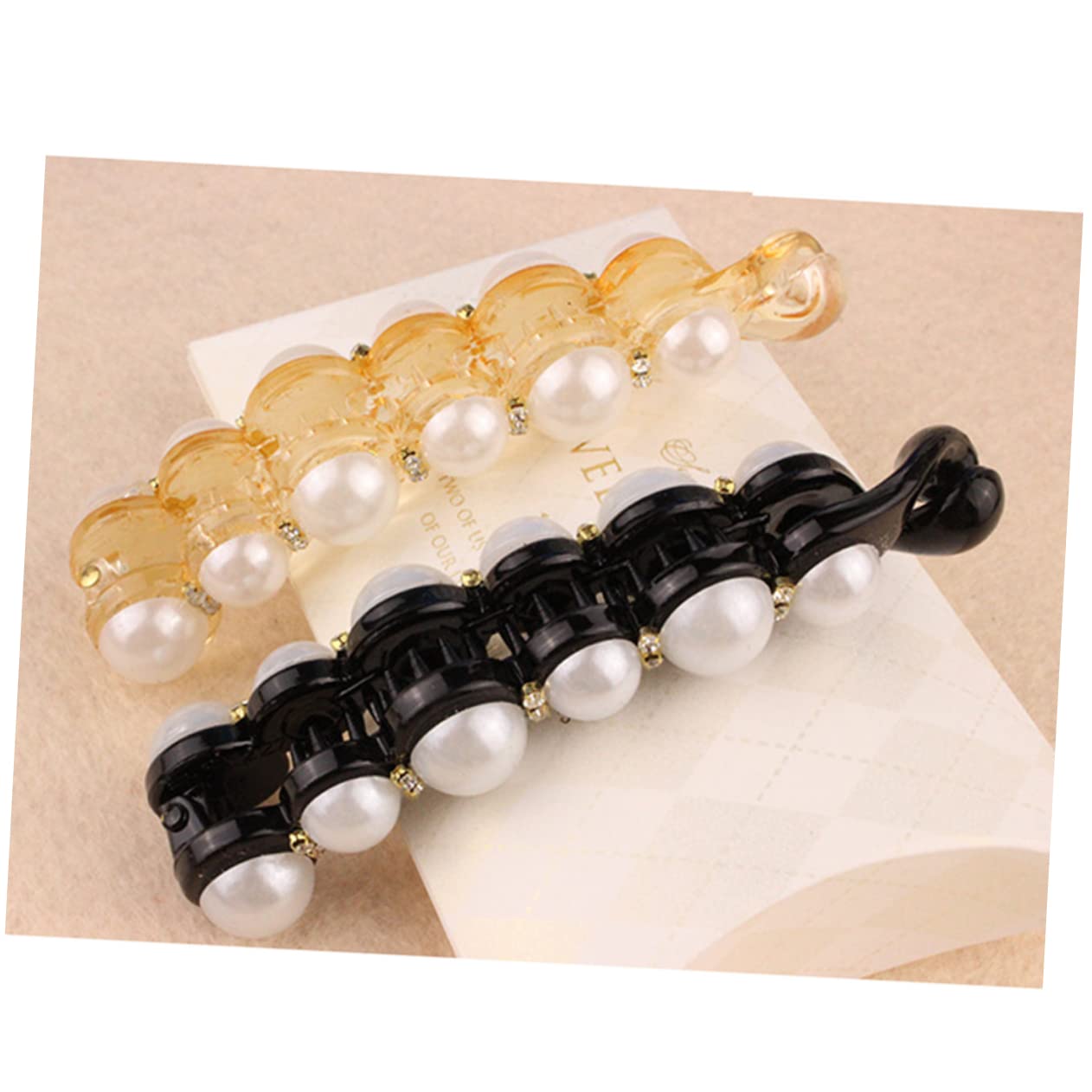 Healeved Pearl Banana Clip Set 2Pcs Large Vertical Hair Clips for Women Secure Ponytail Holder Elegant Pearl Detail Hair Styling Accessories for Work Party Beach - Image 4