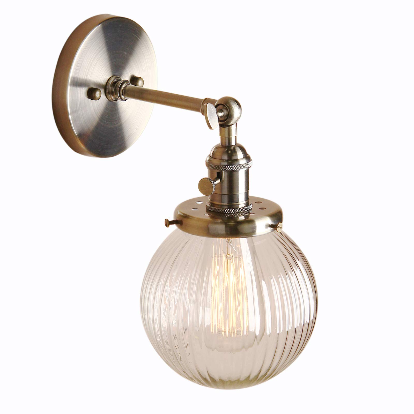 Pathson Bronze 15Cm Industrial Modern Vintage Retro Wall Lights, Loft Bar Kitchen Sconce Lights Lamp Fixture With Ribbed Globe Clear Glass Light Shade (Bronze)