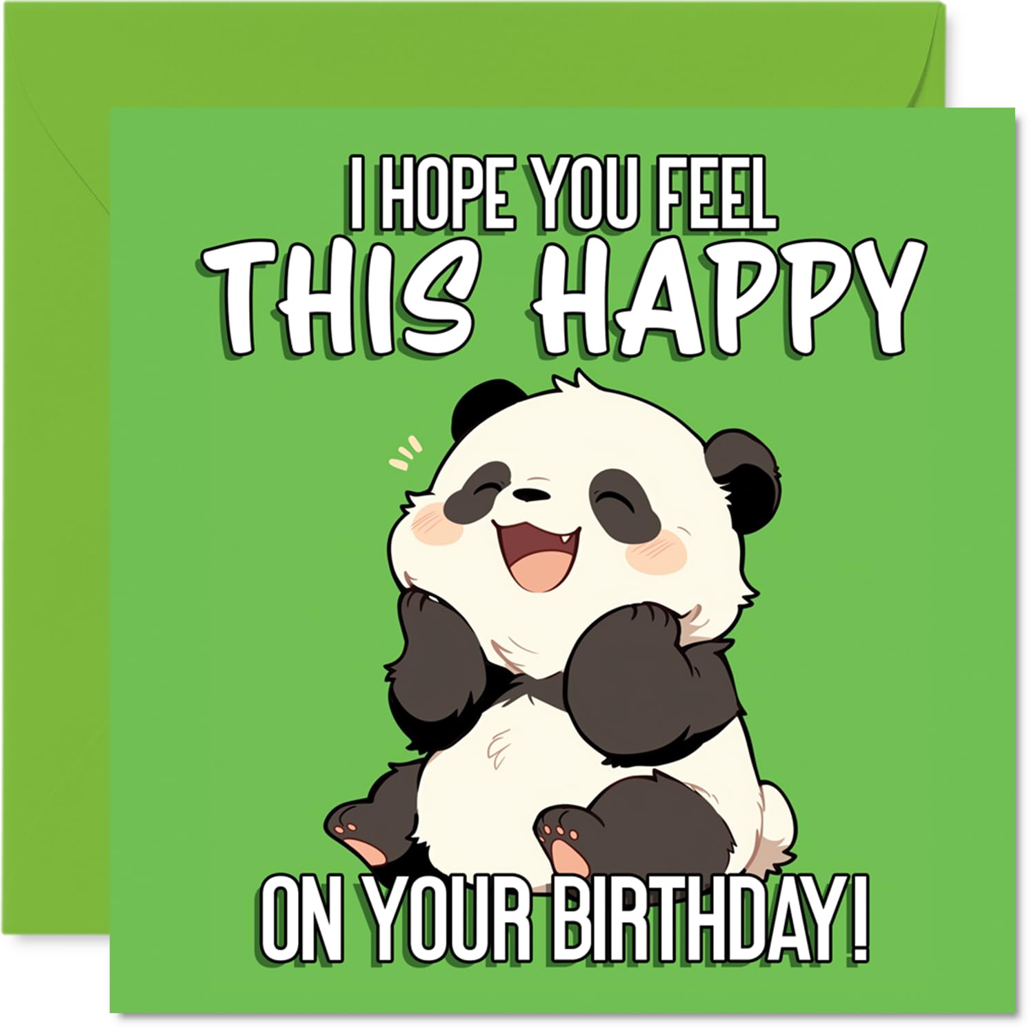 Cute Birthday Card - Bursting with Birthday Cheer - Adorable Panda on Vibrant Green - Guaranteed to Lift Spirits - 145mm Square, Envelope Included