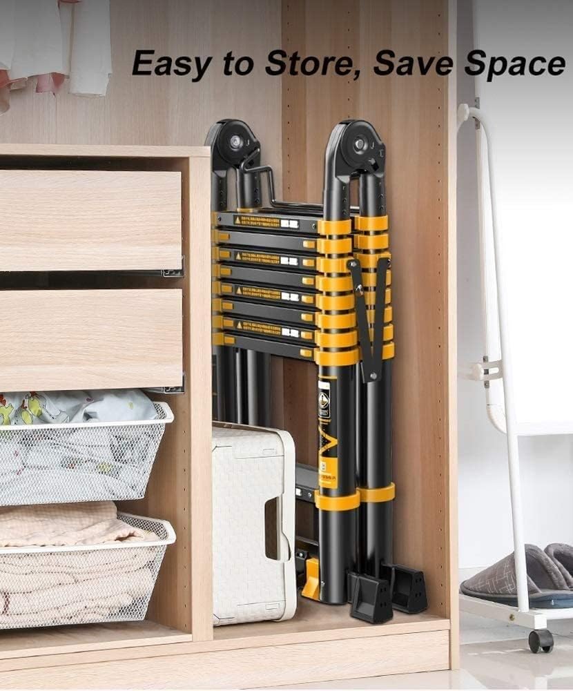 Black Folding Ladder,with Support Bar Multi-Purpose Ladder Telescoping Extension Heavy Duty Ladder Aluminium Domestic Ladder Stepladder