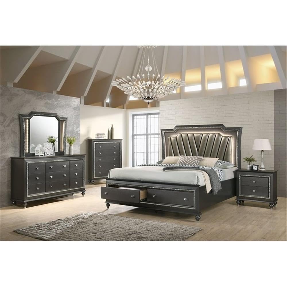 Amazon.com: Acme Kaitlyn Faux Leather Upholstered Queen Storage