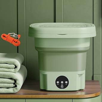 Portable Washing Machine, 8L Mini Washer and Dryer, Foldable Ultrasonic Underwear Washing Machine with Drain Basket, Portable Mini Washer Spin Dryer Color Green