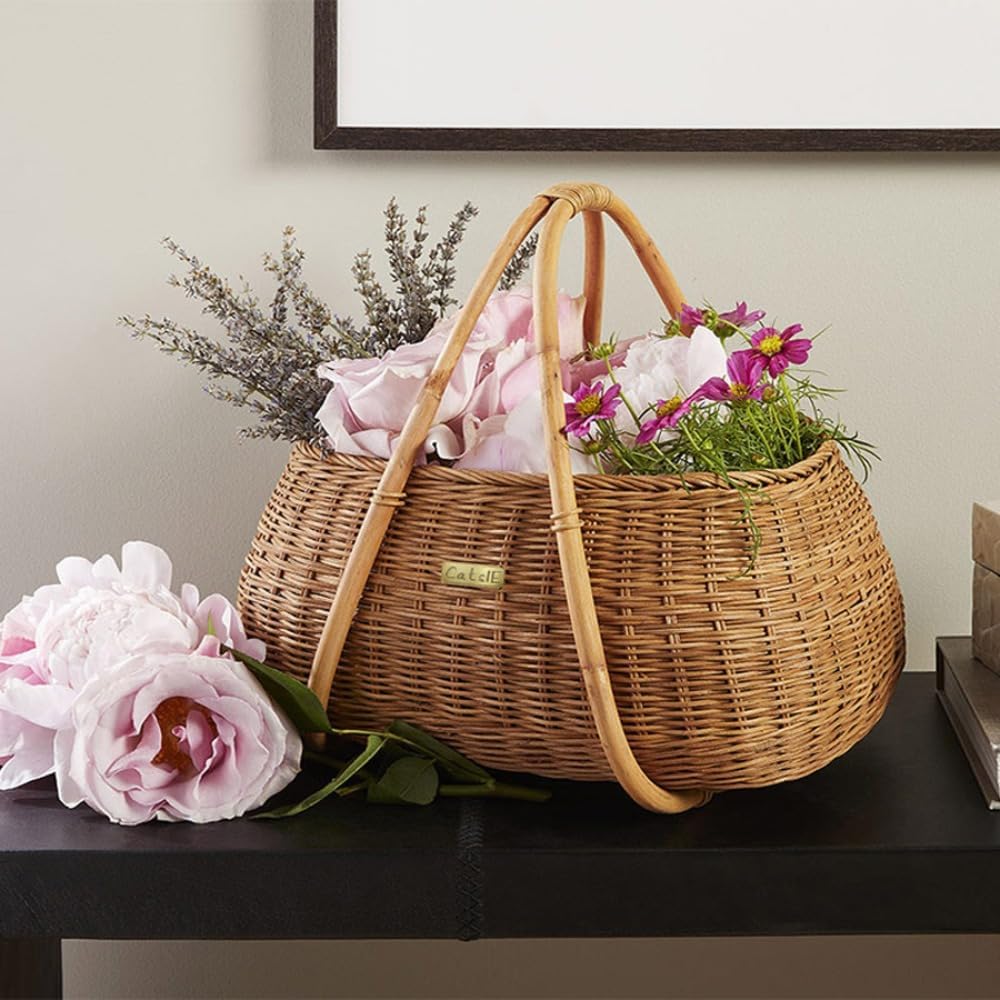 北欧風 ラタン収納ボックス 野菜、アウトドア、キャンプ、ピクニック、卵バスケット 38*28*35CM (2)