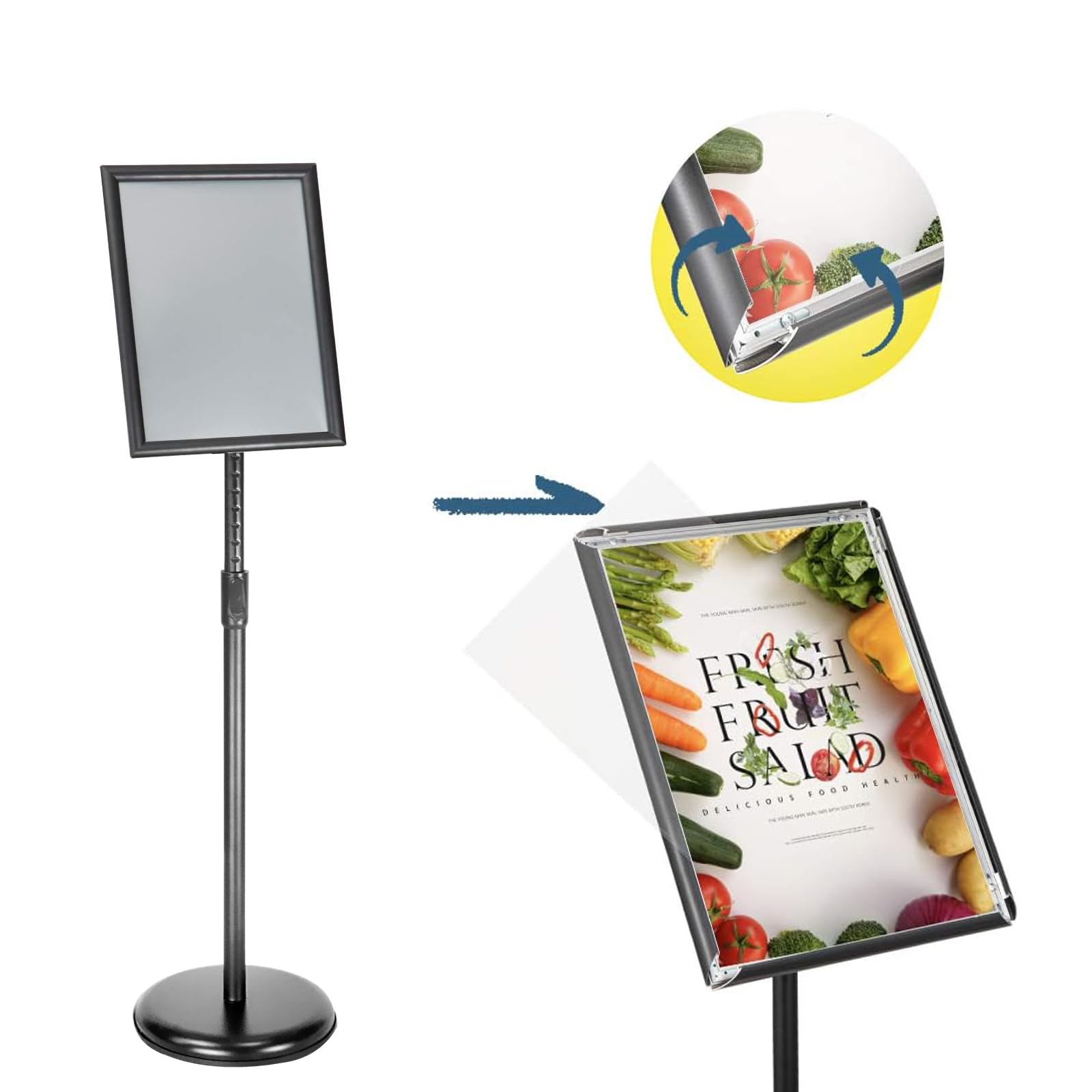 SENZHIYI Lot de 2 supports réglables pour affiche, 27,9 x 43,2 cm, rotation à 360 degrés, support sur pied en aluminium robuste, support de panneau vertical et horizontal