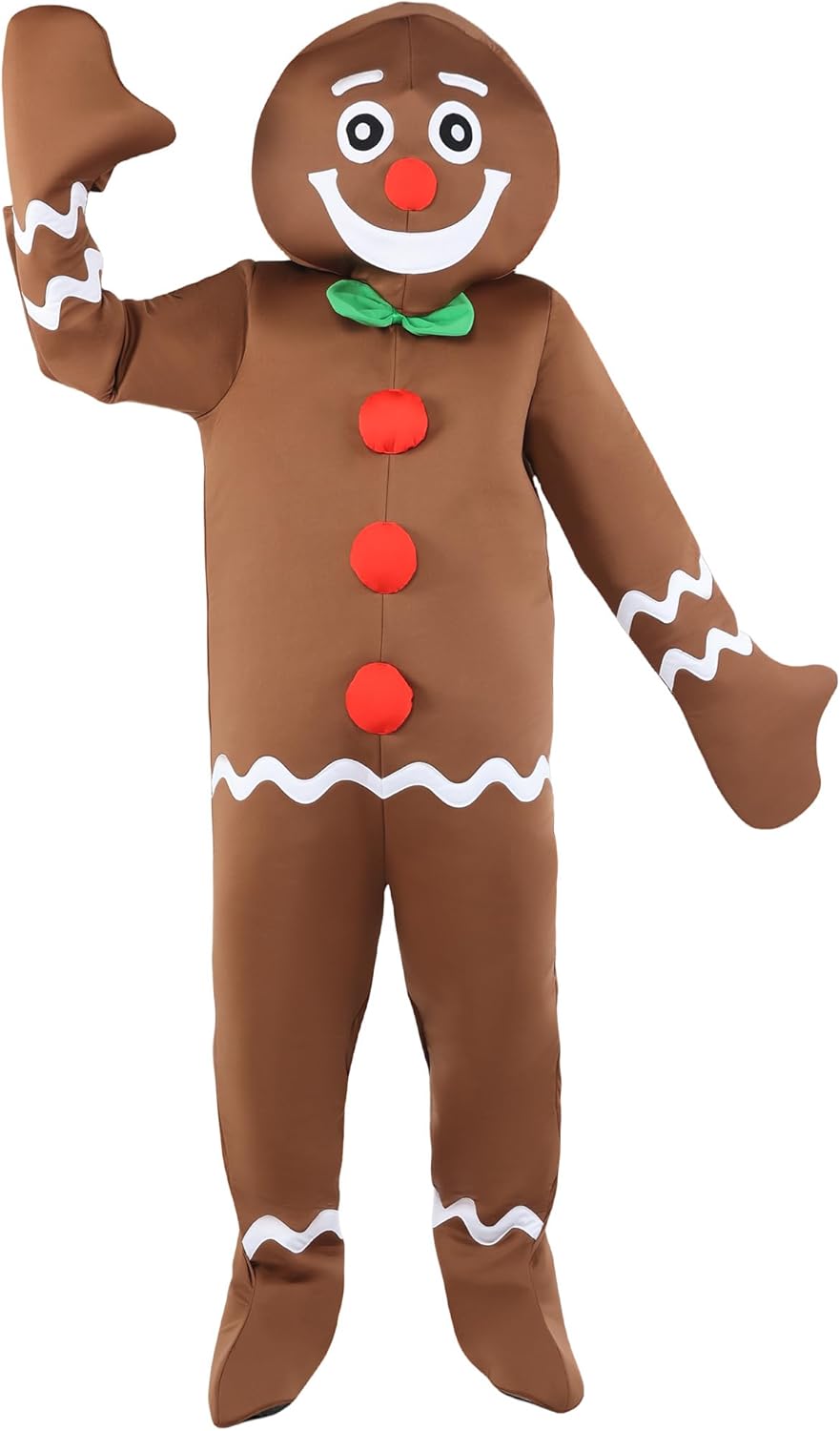 ADOMI 2 Pcs Christmas Gingerbread Man Costume Jumpsuit for Adults Men’s Xmas Cookie Outfit Onesie Holiday Cosplay Party - Image 2