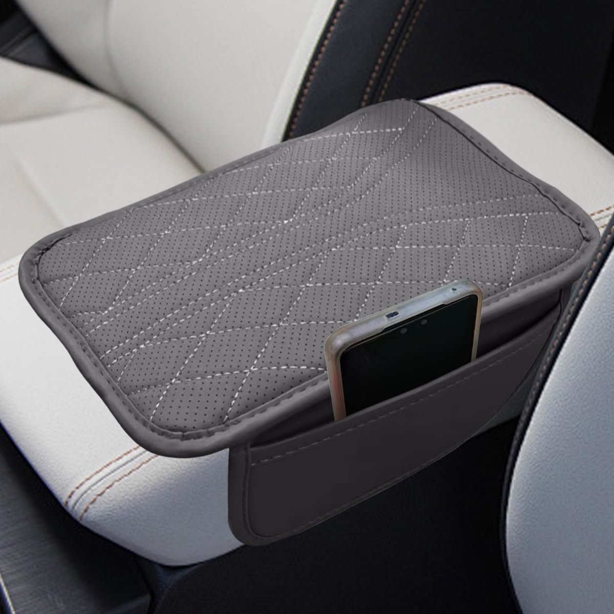 Tuxihapp Leather Car Center Console Cover with Side Storage Pockets