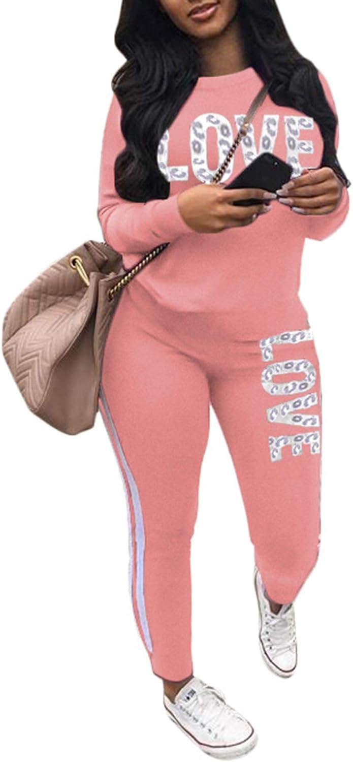 Sexyshine Women's Casual 2 Piece Camouflage Letter Print Outfits Pullover Sweatshirt Tops Long Pants Tracksuits Set Plus Size