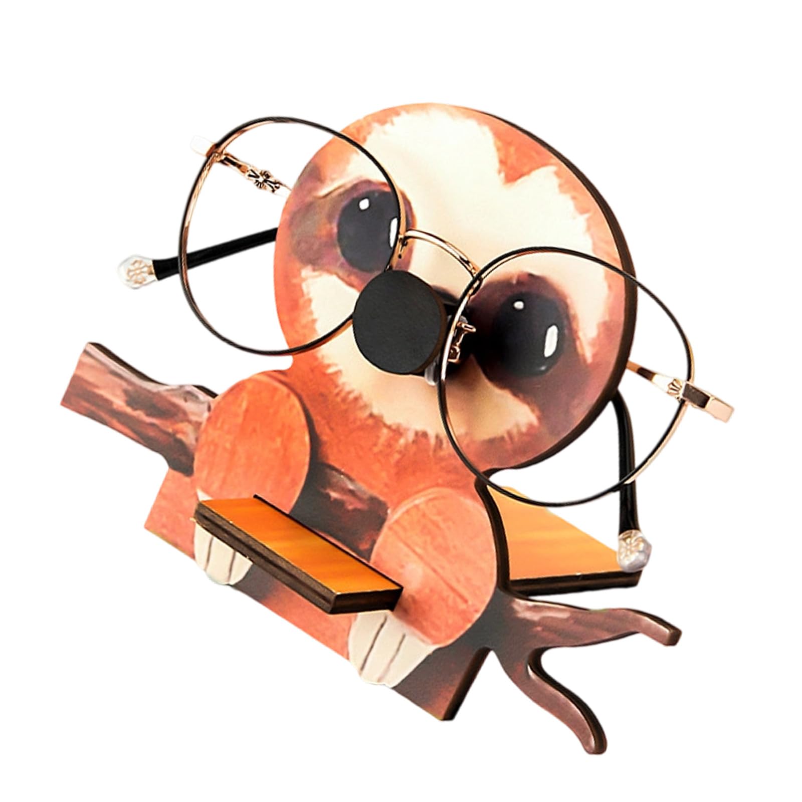 Cartoon Fashion Oaken Mobile Owner Glasses Display Display Area Saving Answer for Learners Specialists Multifunctional Wooden Phone Stand with Glasses Holder