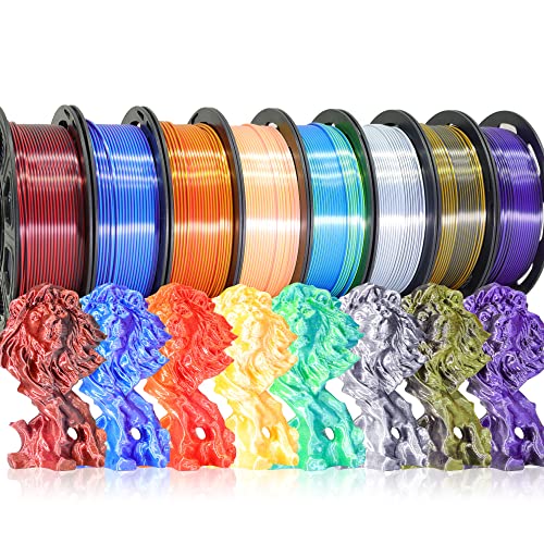 Image of BBLIFE 8 Spools Dual Color Silk PLA 3D Printer Filament Bundle, Silk Purple Gold White Red /Black, Purple /Blue, Red /Gold, Green /Blue, Yellow /Pink, 1.75mm Bicolor Silk PLA 250gX8