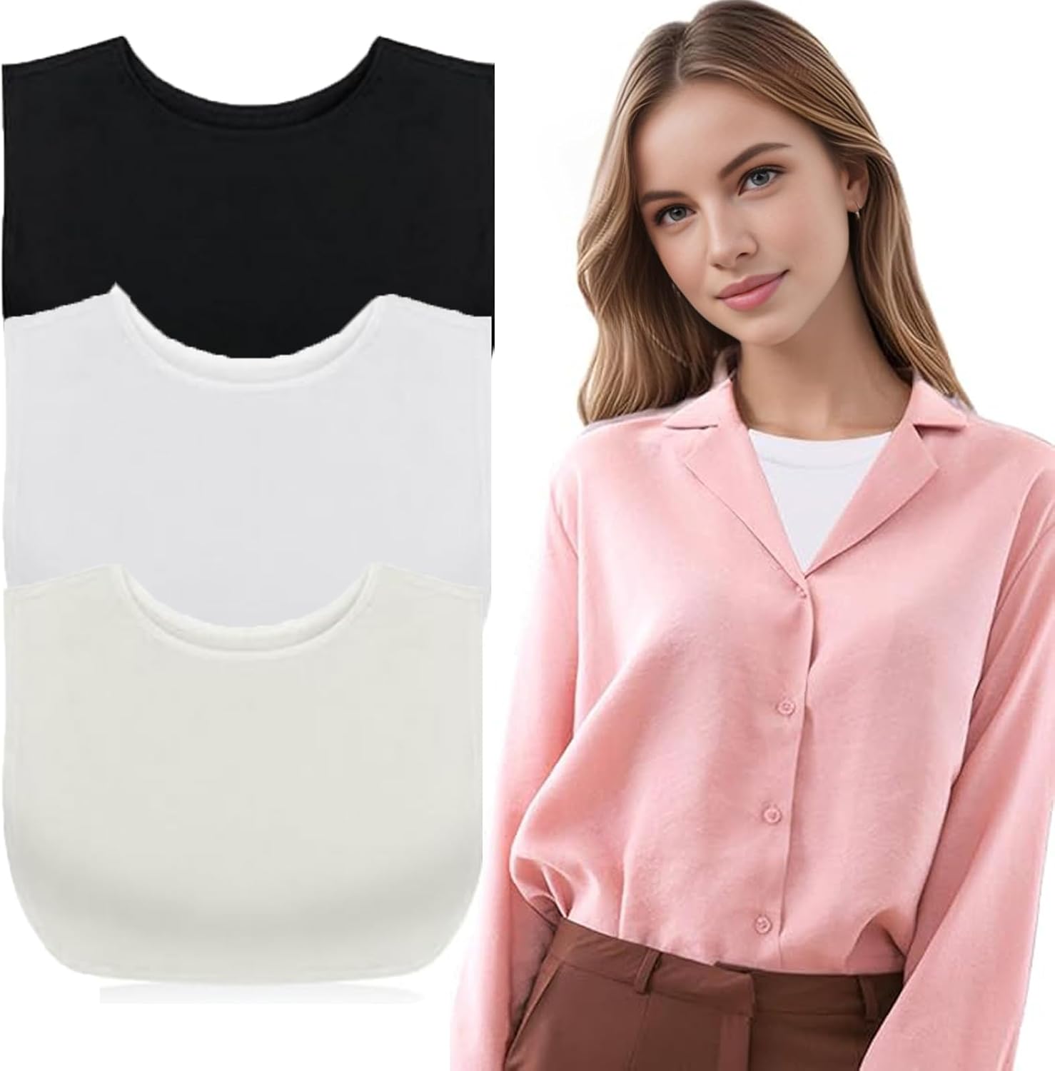 3 Pcs Cleavage Cover up for Low Neckline,Fake Collars for Women Modesty Panel Inserts for Low Cut Dresses Collar