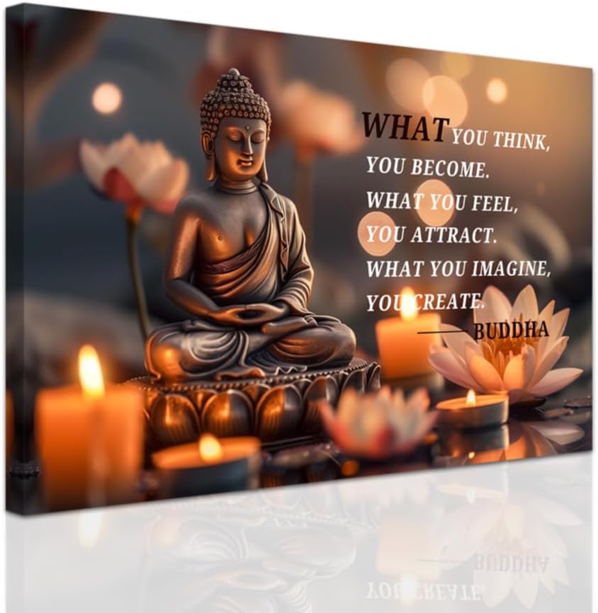 ZXHYWYM Buddhist Motivational Quotes Wall Art Canvas Prints Buddha Lotus Painting Zen Bathroom Pictures for Office Home Spa Yoga Room Wall Decor Framed (12" x 18")