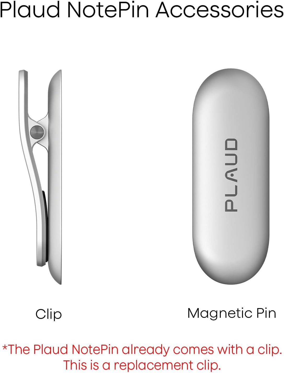Replacement Magnetic Clip and Pin Attachments for Plaud NotePin (*NOT Included), Accessory Replacement Kit Set for NotePin AI Voice Recorder (No Additional Purchases Needed), Gray