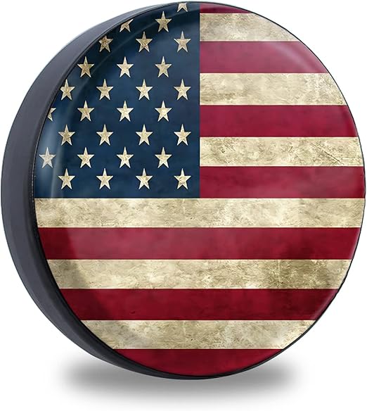 Spare Tire Cover, Wheel Cover with American American Flag Waterproof and Dustproof Universal Jeep Trailer RV SUV Camping Travel Trailer Accessories(17" for Diameter 31.5"-32.5"/80-82.55cm)