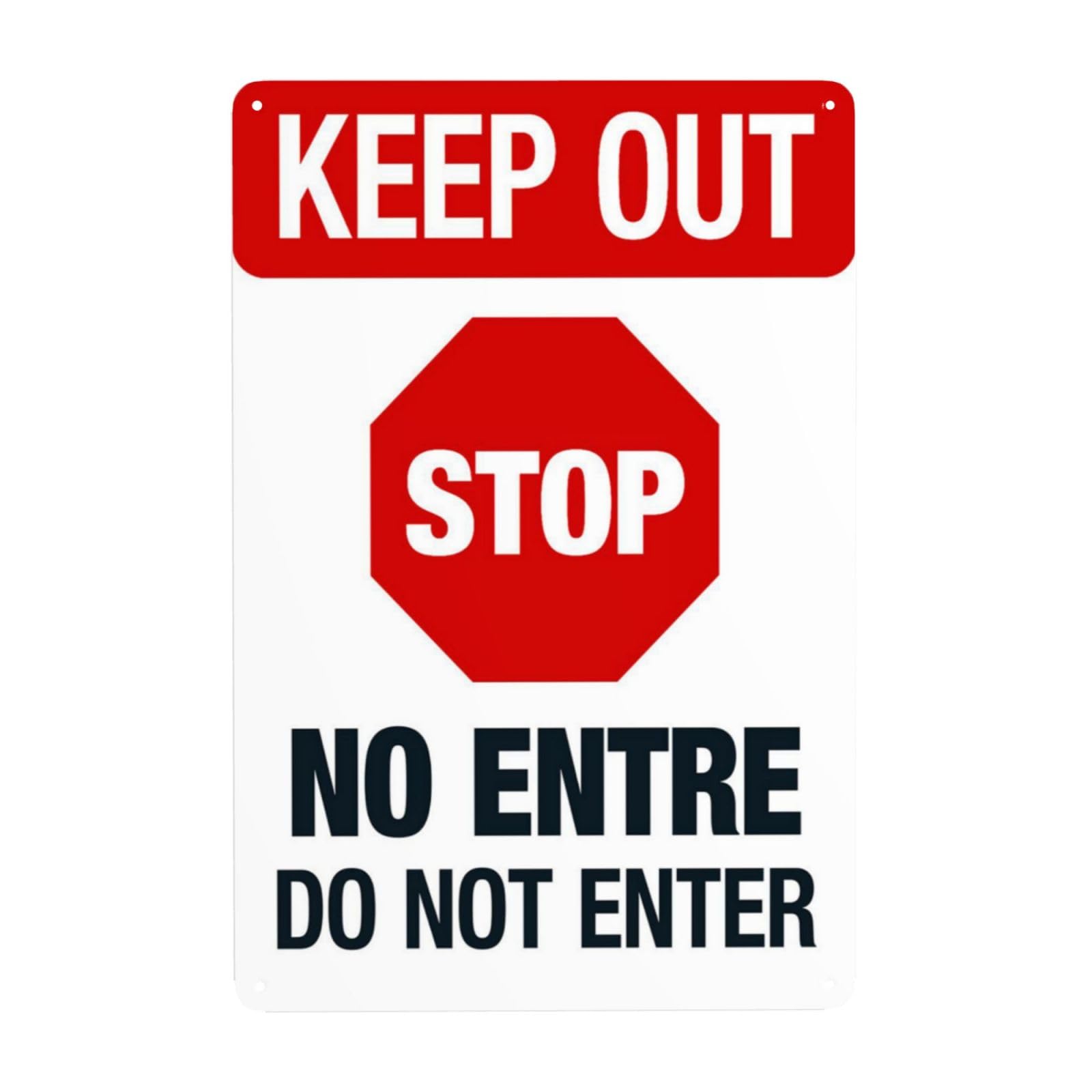 Vintage Metal Tin Sign, Stop Do Not Enter Bilingual Restricted Area Decor, 8x12 Inch