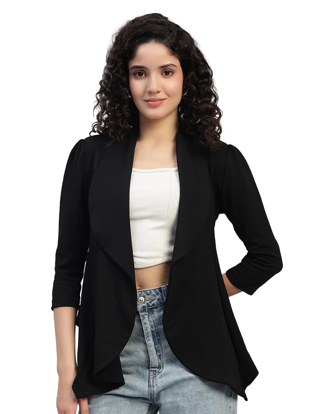 dna crafted with love Cotton Blend Women's Single Breasted Relaxed Fit Shawl Collar 3/4 Sleeve Blazer-picture-19