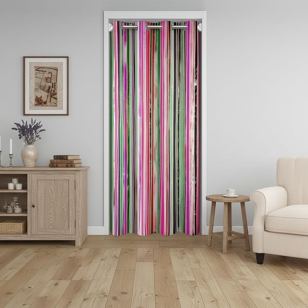 Striped Door Curtain 1 Panel,42"W X 80"L,Mexican Exotic Country Decor Divider Curtains Cover for Kids Bedroom Closet,Colorful Wooden Stripes Privacy Door Drape for Living Room Bedroom Decor