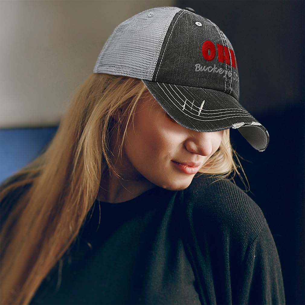 Soft Mesh Cap Hat Embroidered Ohio Buckeye State Distressed Vintage Cap Trucker Hats for Men & Women Cotton - Image 2