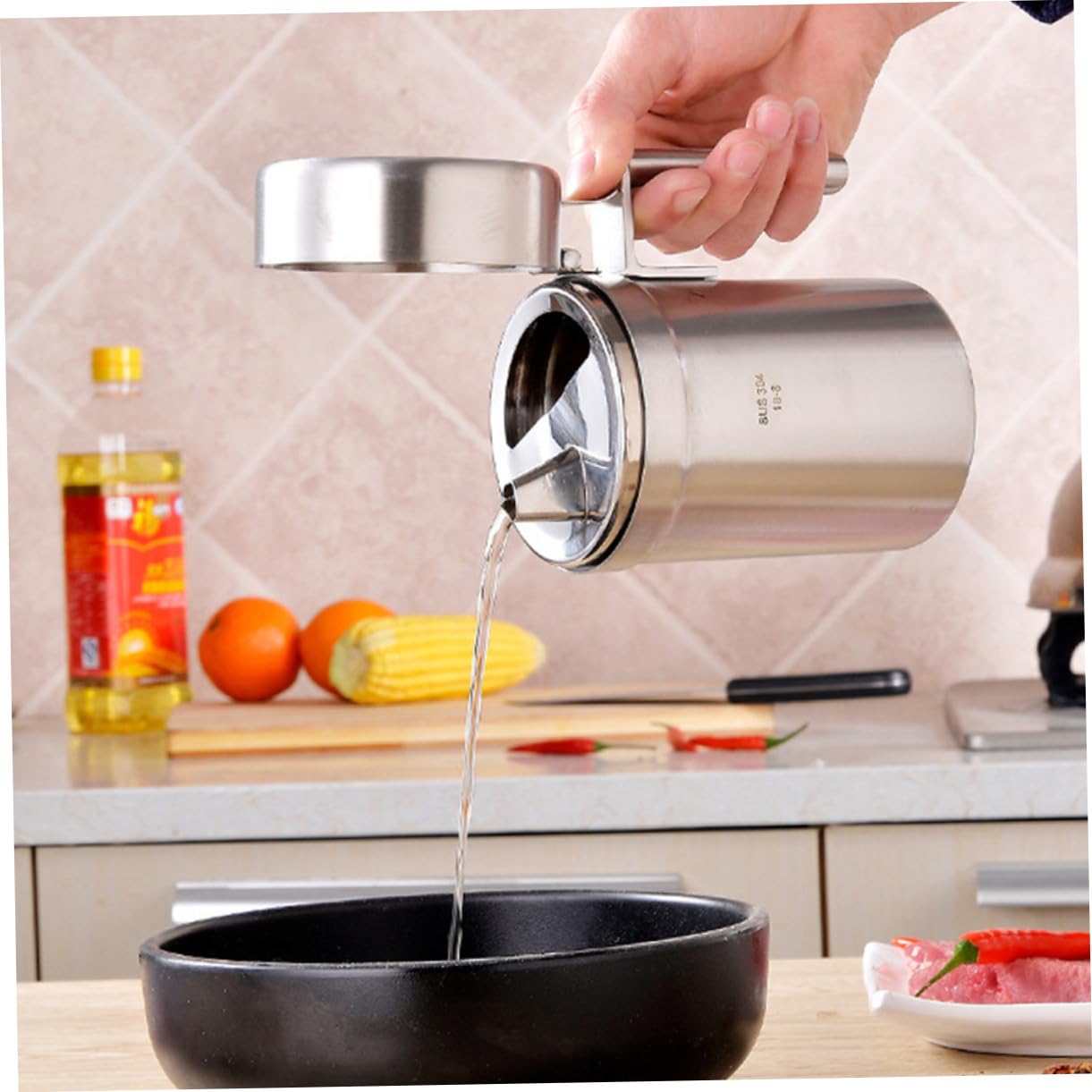 SOLUSTRE Botella Dispensadora de Aceite Acero Inoxidable para Cocinar Vinagrera Práctica Aceitera Multifunción para Restaurantes y Barbacoas