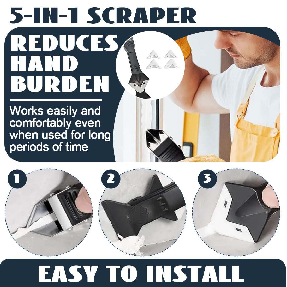 IEBTWN 1 Pezzo 3 In 1 Raschietto Spatola Per Silicone Raschietto, Rimuovi Silicone, Raschietto Spatola Per Sigillante, Con 5 Teste Intercambiabili, Per Cucina Pavimento Bagno Finestra