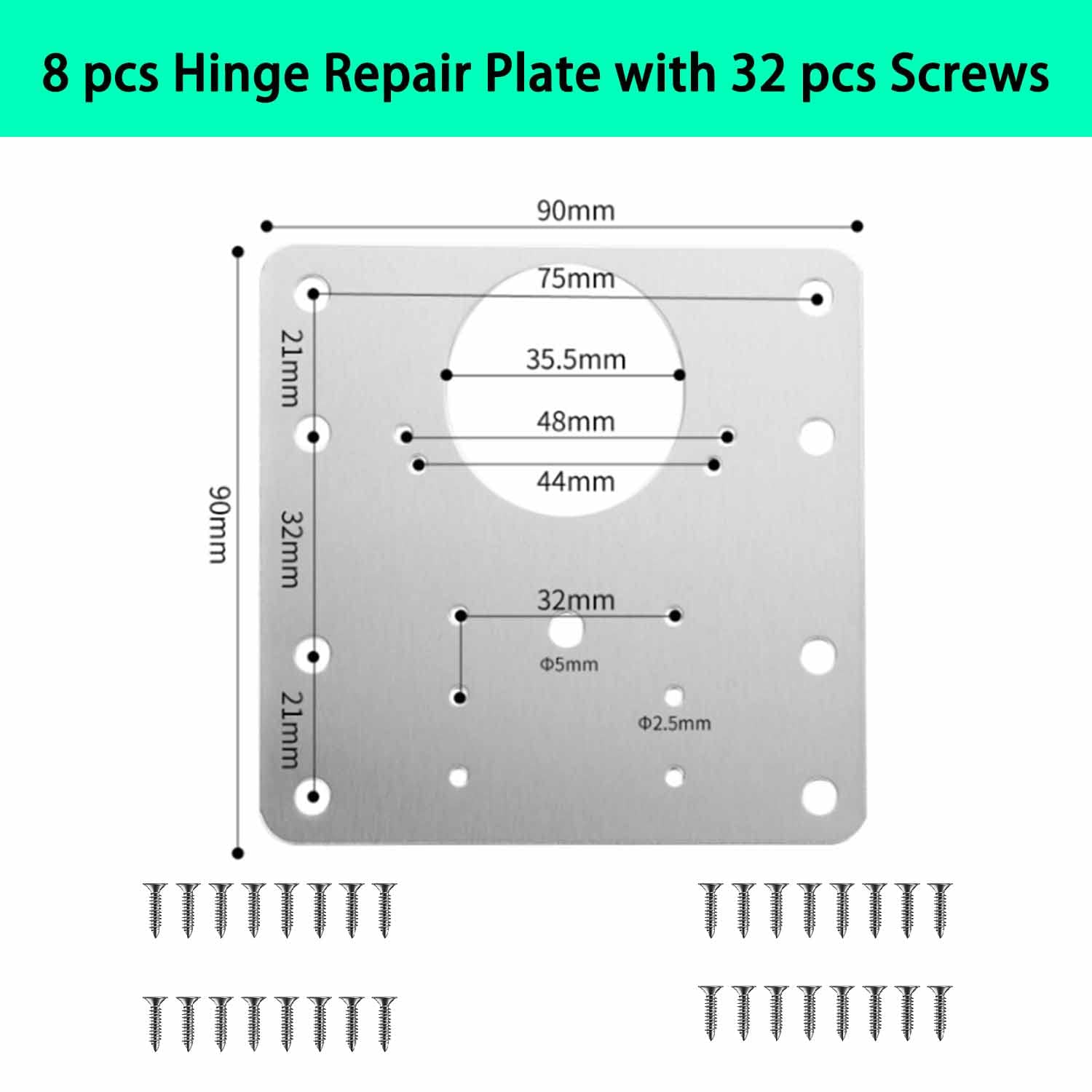 THT Hinge Repair Plate,8 PCS Cabinet Hinge Repair Brackets,Kitchen Cupboard Door Hinge Repair Plate Kit with Hole - Image 2