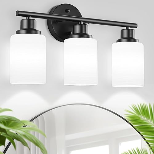 Miniatura 23 de Luces de Tocador de Níquel Cepillado de 4 Luces para Espejo, Accesorios de Iluminación de Baño con Pantalla de Vidrio Blanco Lechoso Texturizado,