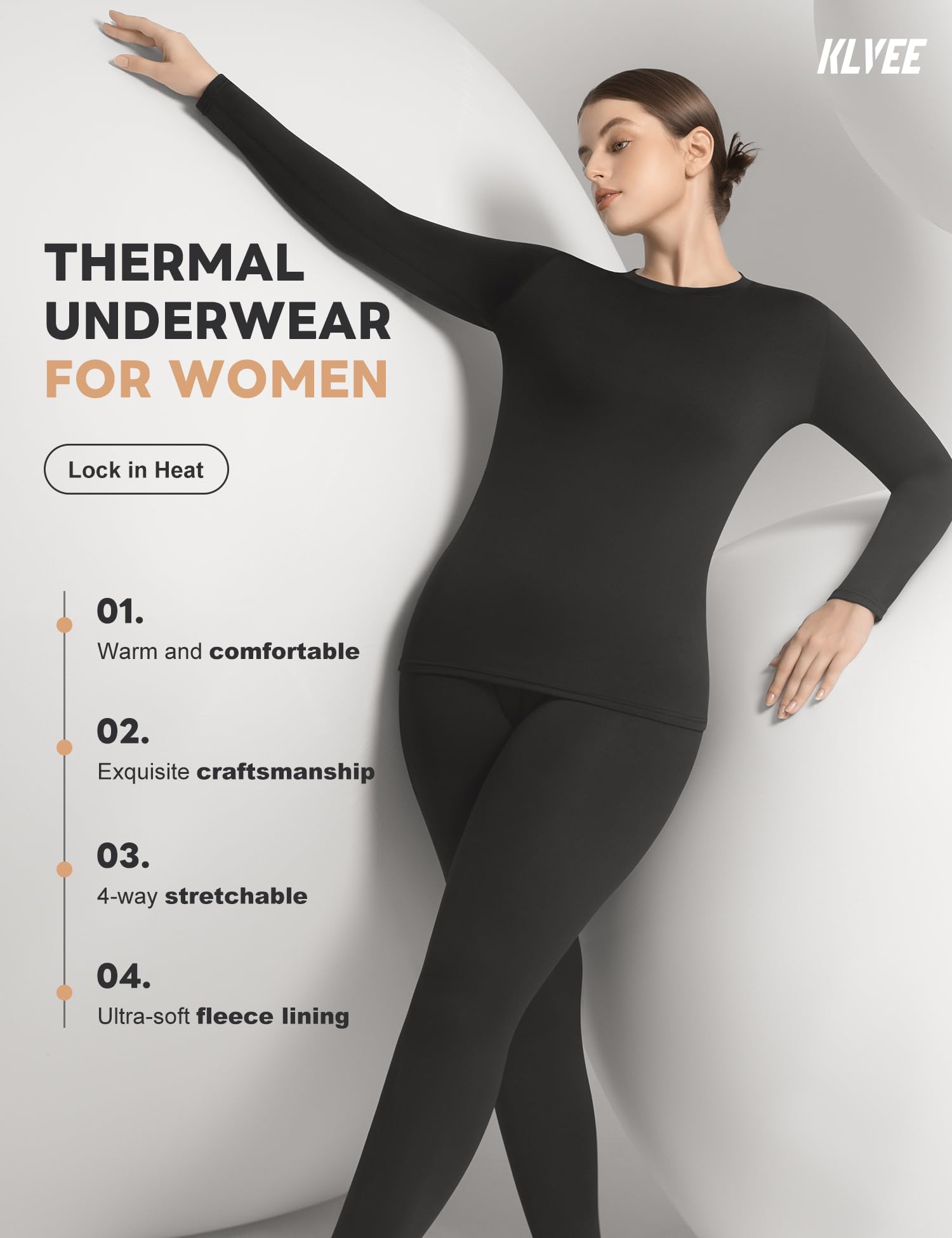 KLVEE Thermal Underwear for Women Long Johns with Fleece Lined Base Layer Womens Thermals Top and Bottom Set Cold Weather
