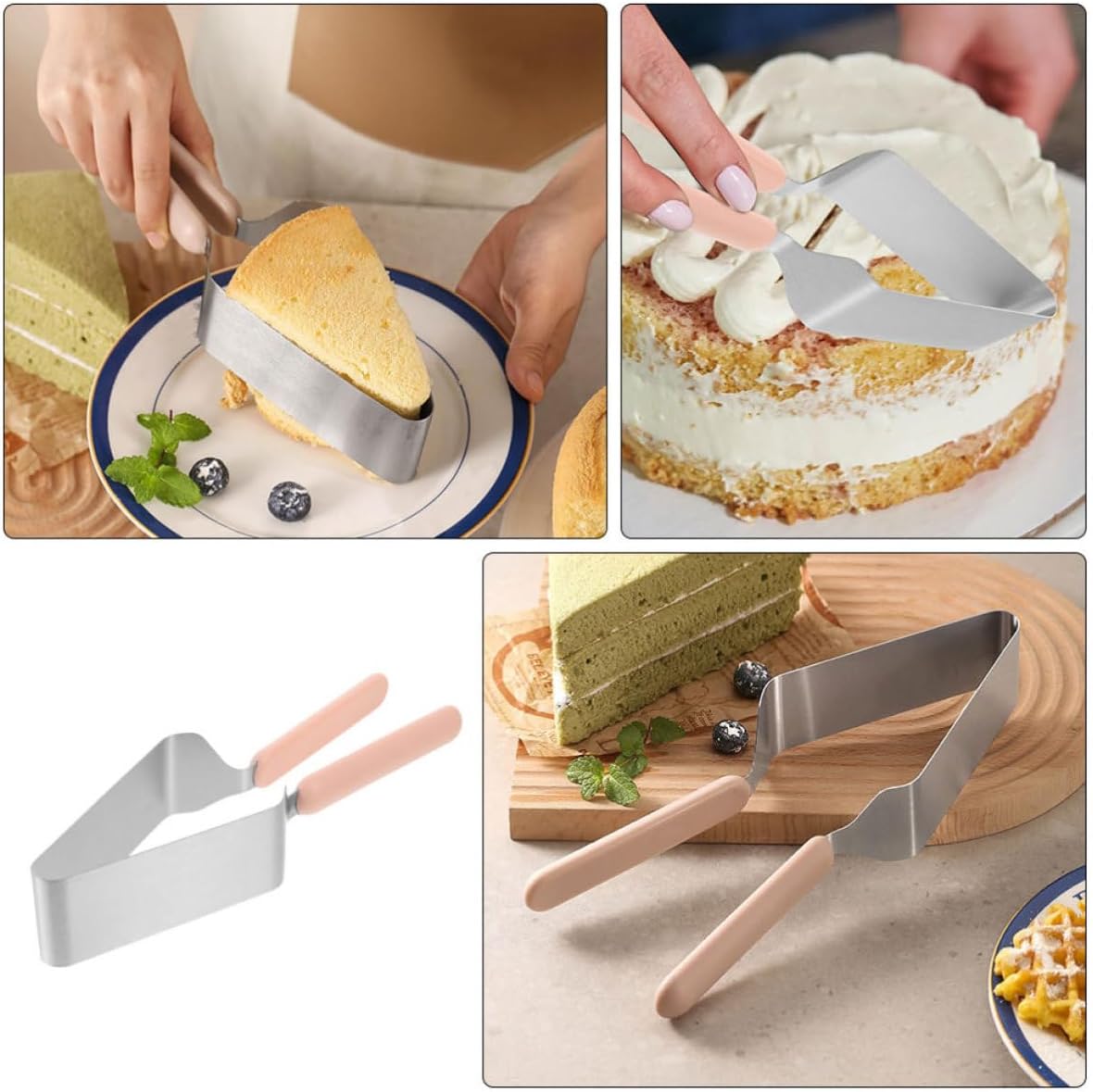 WOONEKY 4pcs Stainless Steel Cake Cutter and Slicer Set Lightweight Sturdy Kitchen Tool for Bakers for Parties and Banquets