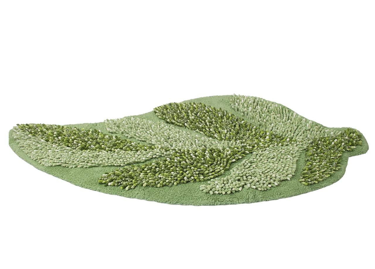 BIANCHERIAWEB Tappeto A Foglia Casa Bagno Cotone Spugna Morbida Antiscivolo Leaf Salvia