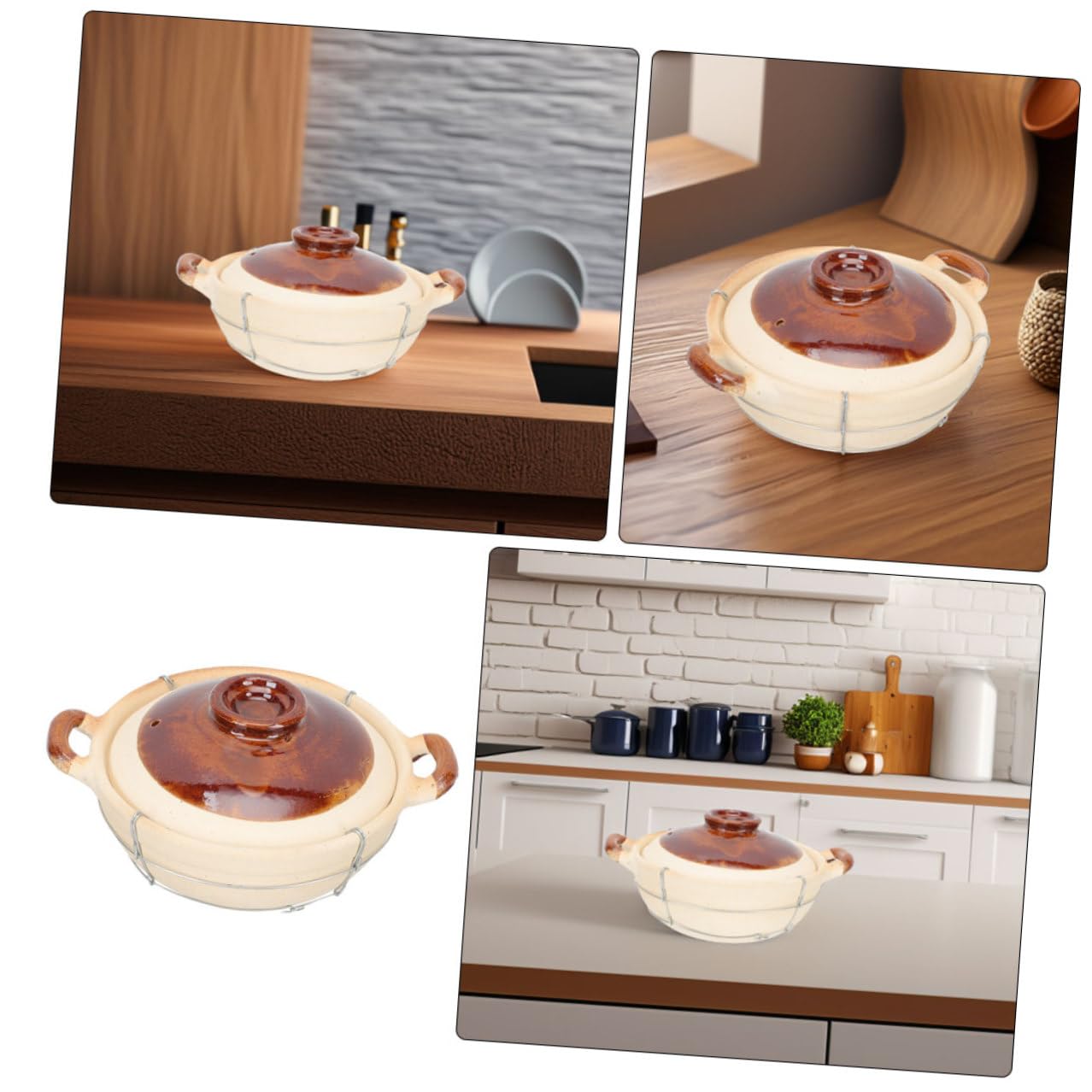 NUOBESTY Juego de 2 Cazuelas de Barro con Tapa y Mango, Distribución Uniforme del Calor y Agarre Seguro, Ideales para Cocinar Guisos y Sopas en Casa