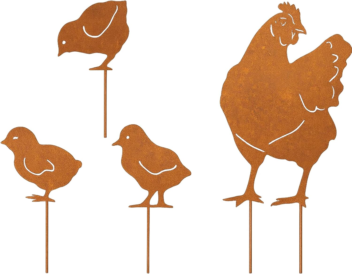 Set galline decorative rustiche in metallo per esterni