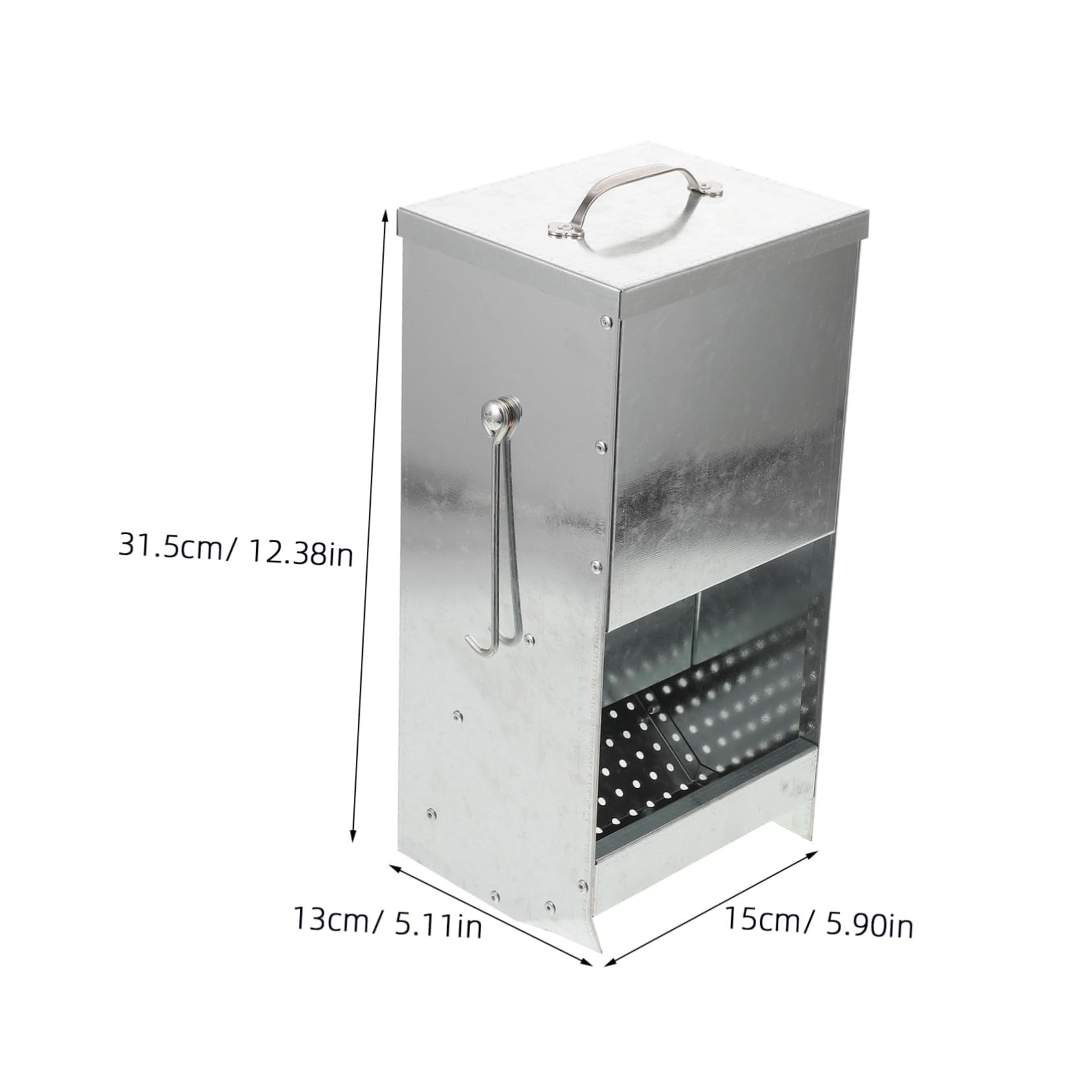 Dispenser Alimentare in Metallo per Conigli e Piccoli Animali Mangiatoia Compatta con Ganci Laterali per Gabbie Interne ed Esterne Alimentatore Sprechi per Conigli Furetti Pollame