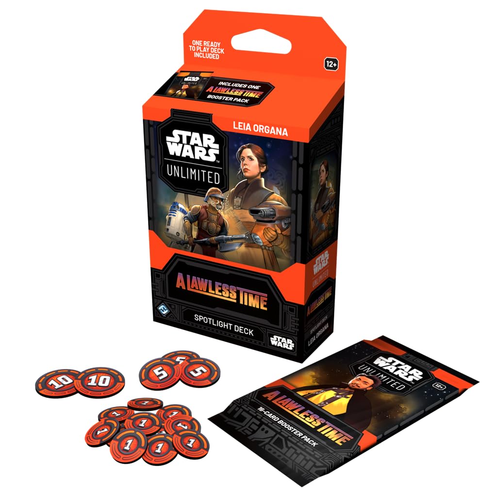 Asmodee - FFG - Star Wars: Unlimited Trading Card Game - A Lawless Time - Booster Display z 6 Spotlight Decks: Leia Organa & Jabba der Hutte, TCG, wiek 12+, 2+ graczy, 20 minut, angielski