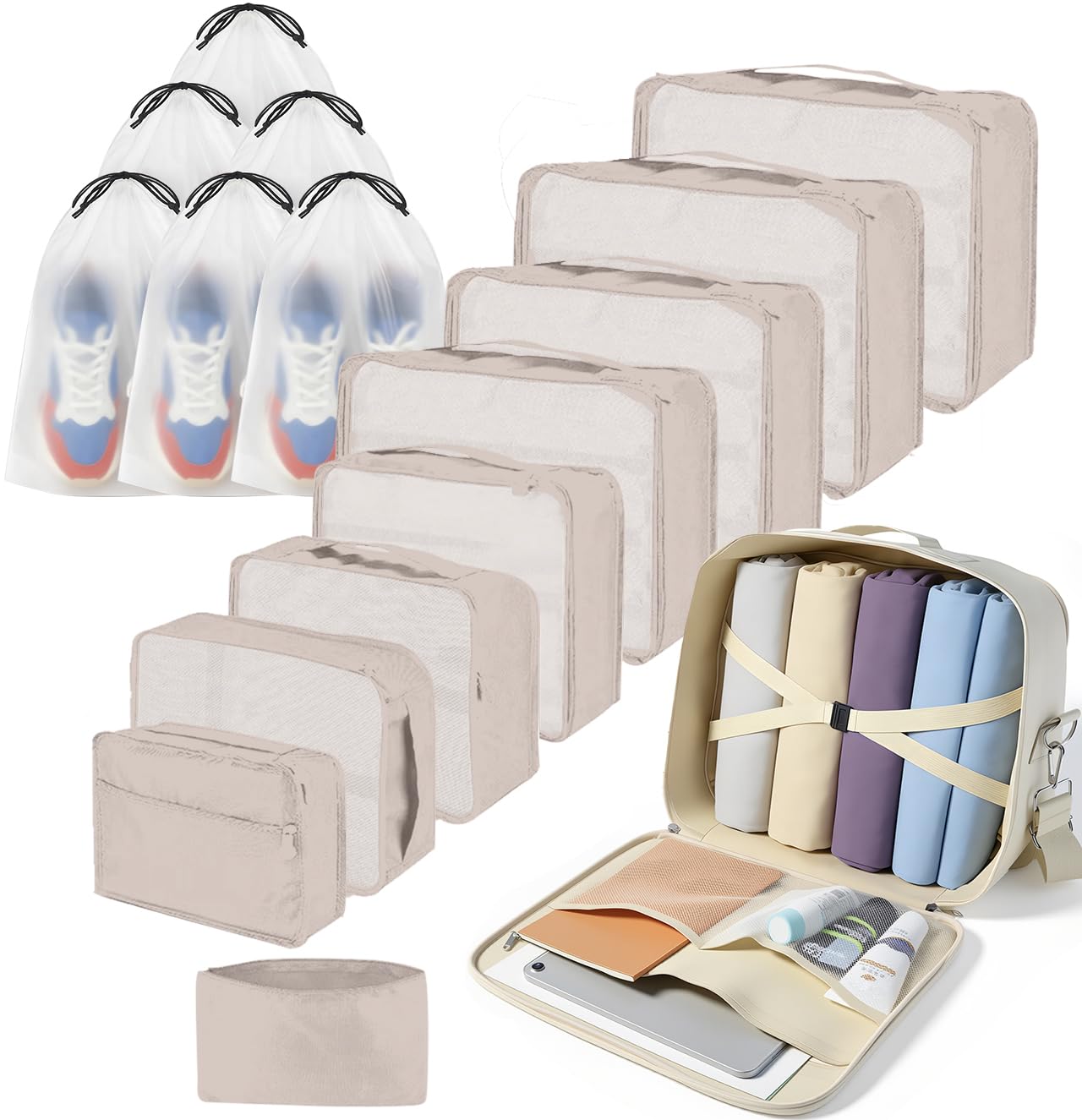 Große Koffer Organizer Set 12-teilig, Wasserdichte Packwürfel, Travel Organizer zum Gepäckpacken, Familienreisen, Aufbewahrung zu Hause