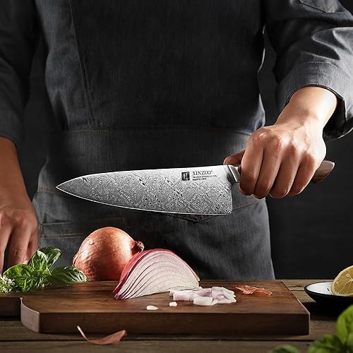 Miniatura 8 de XINZUO Cuchillo de chef de acero de Damasco de 8.3 pulgadas, 110 capas, cuchillo de cocina profesional forjado a mano, espiga completa, cuchillo