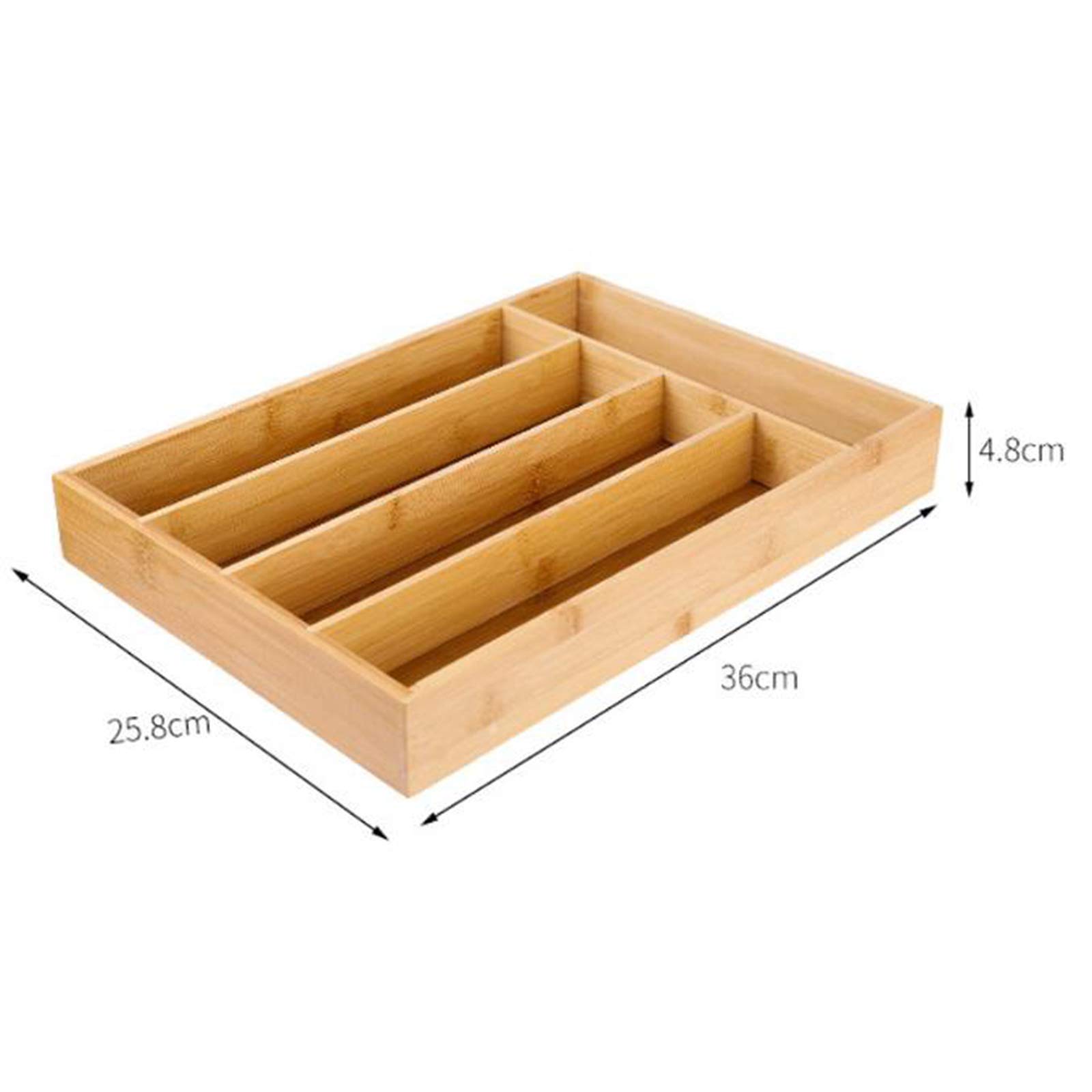 Umilife Organizer per cassetti da cucina, organizer per posate da 28 cm, vassoio porta utensili extra profondo con piedini antiscivolo e divisori scanalati, 5 scomparti in legno di bambù per posate